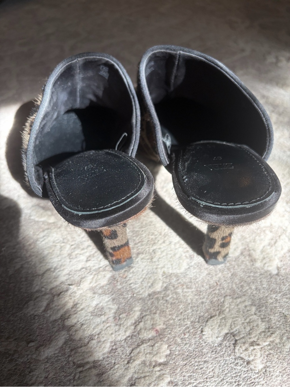 Rare Zara leopard fur square toe mule heels - Picture 5 of 6